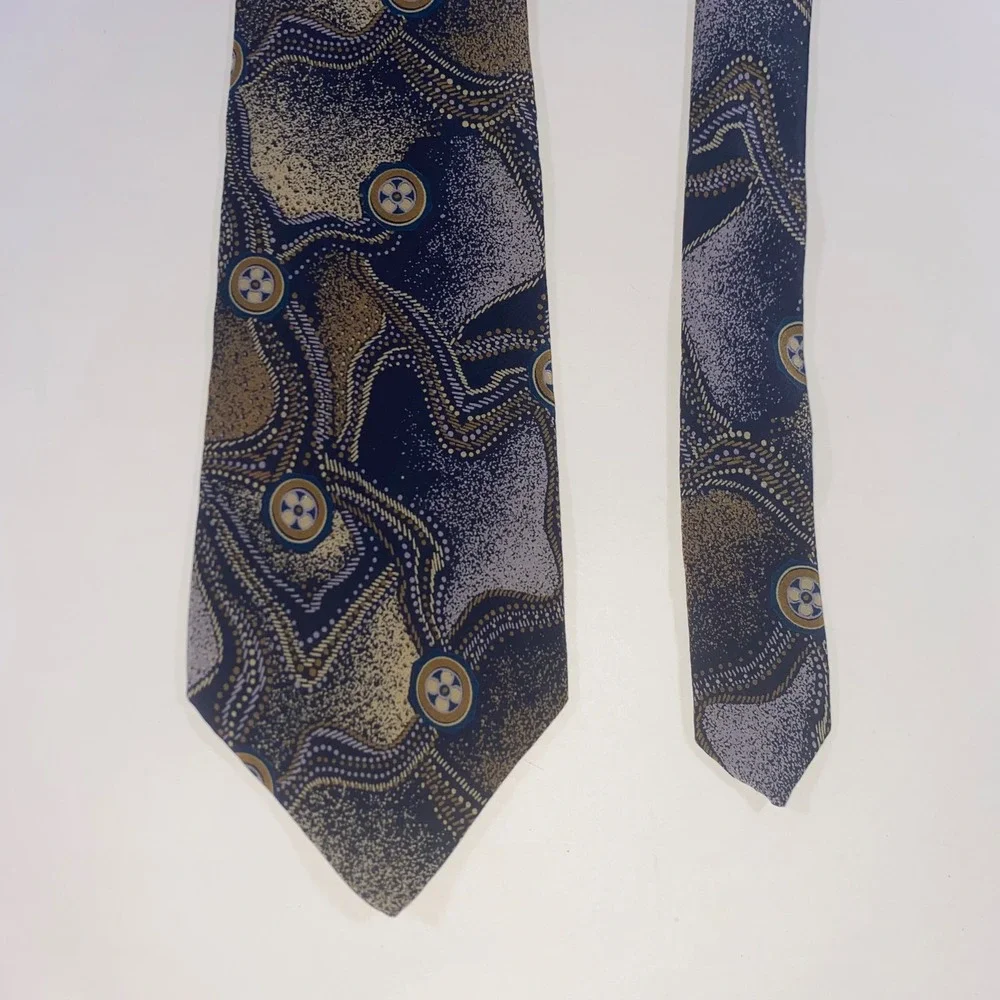 Claudio Gatti Milano Mens Silk‎ Tie Blue Gold Abstract Geometric Made in Italy